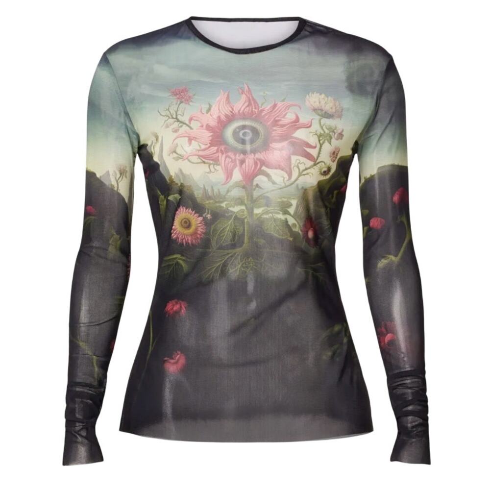 Monse Rose Printed Mesh Top In Multi, Size M - image 1